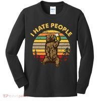 I Hate People Funny Beer Drinking Bear Wilderness Camping Kids Long Sleeve Shirt thumb 0