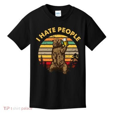 I Hate People Funny Beer Drinking Bear Wilderness Camping Kids T-Shirt