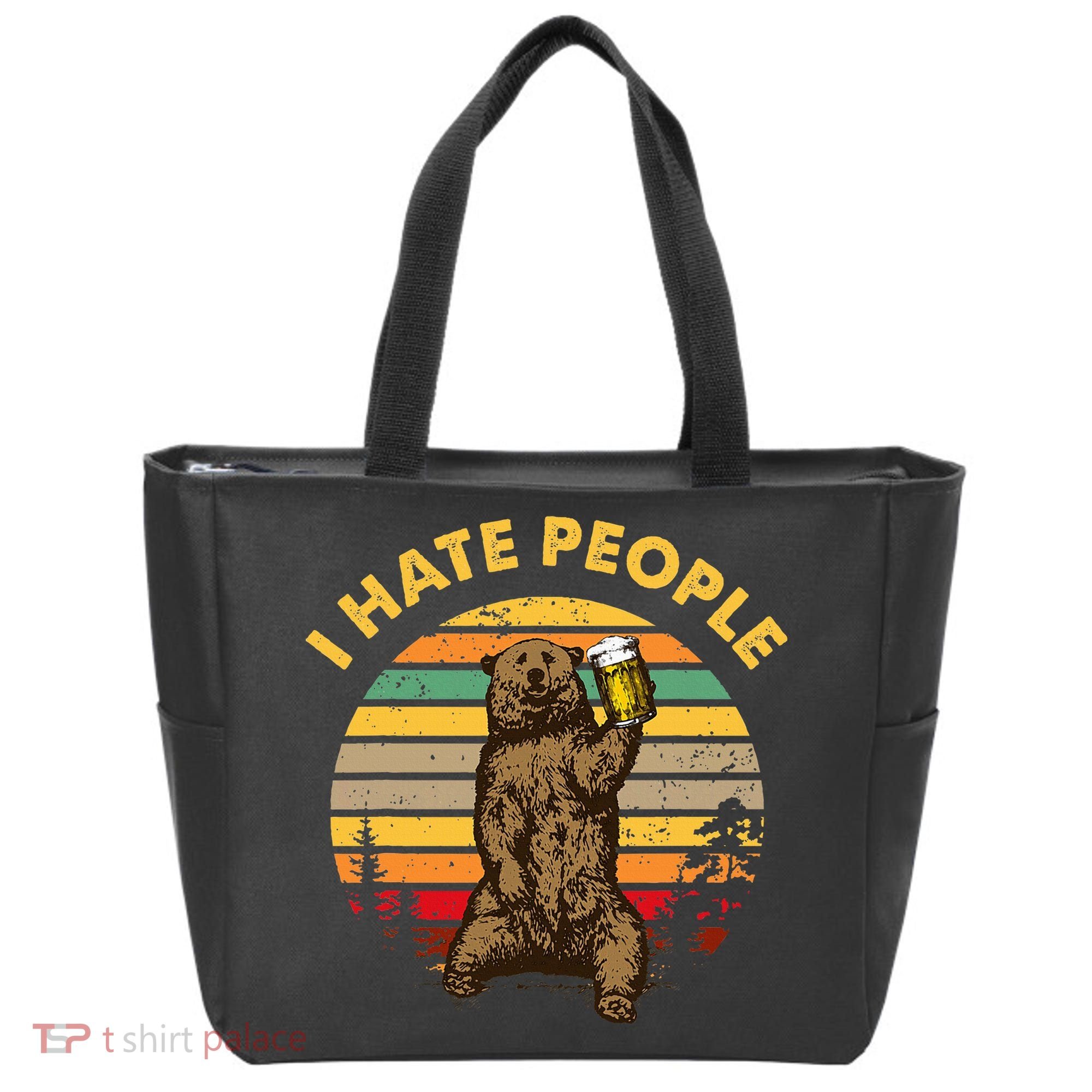 I Hate People Funny Beer Drinking Bear Wilderness Camping Tote Bag