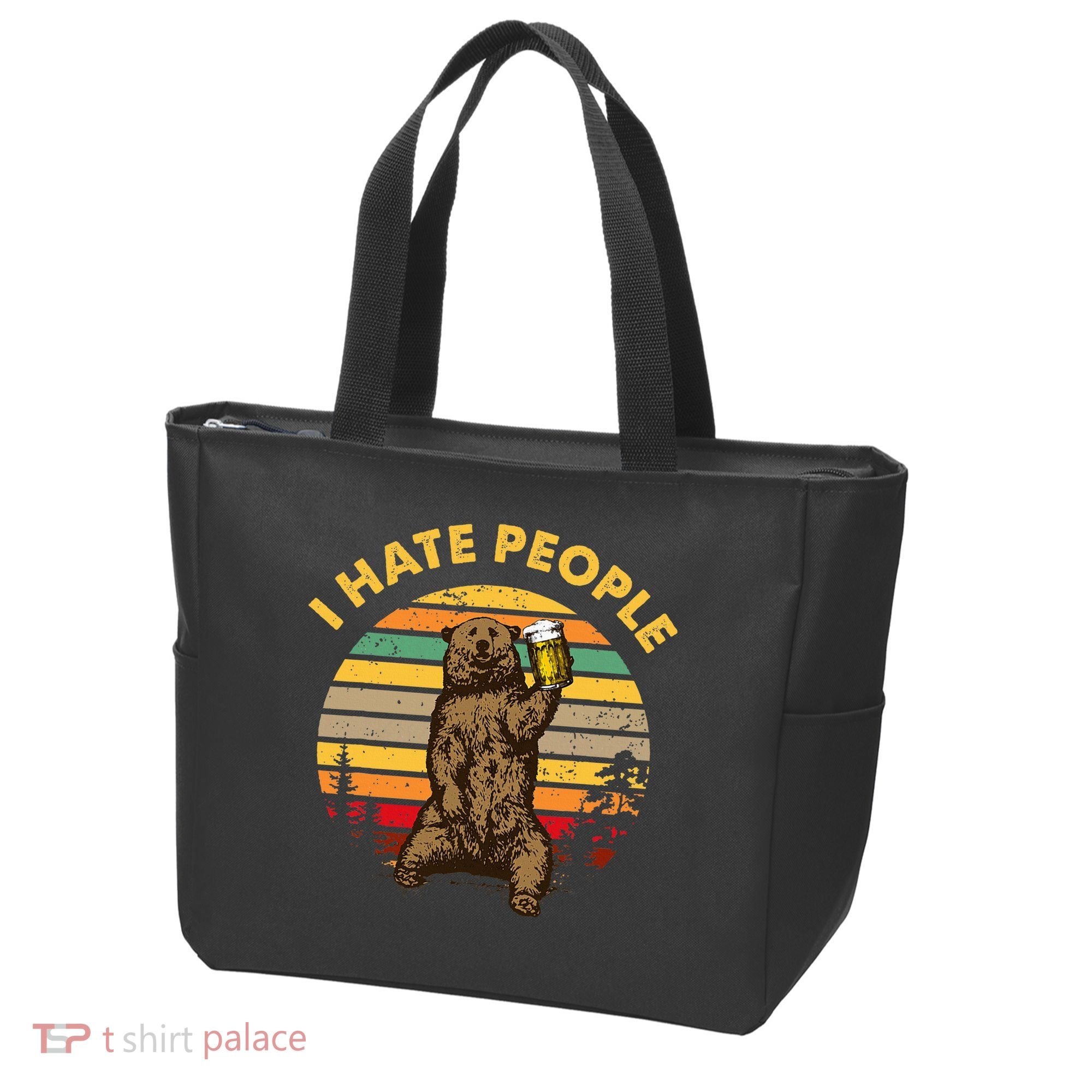 I Hate People Funny Beer Drinking Bear Wilderness Camping Tote Bag