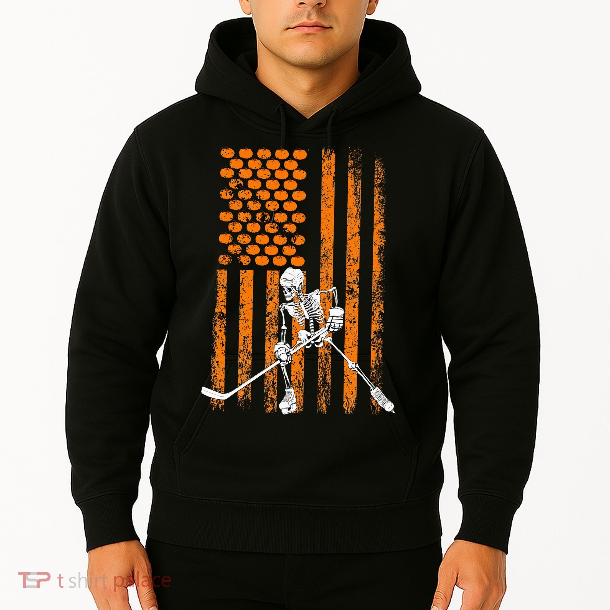 Ice Hockey Player Fan Gift Skeleton Halloween Hoodie