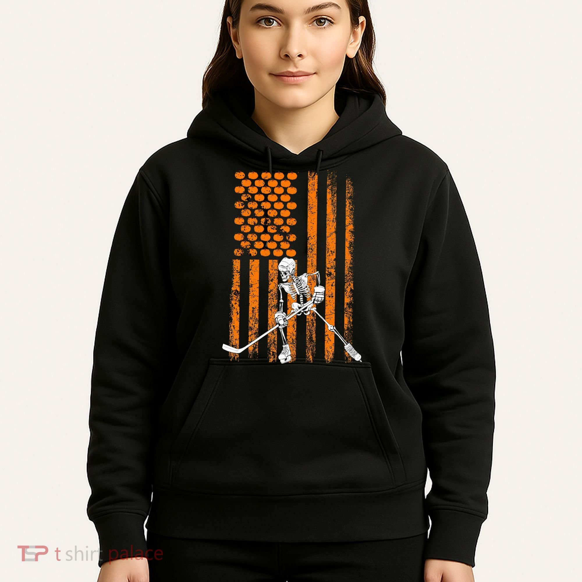 Ice Hockey Player Fan Gift Skeleton Halloween Hoodie