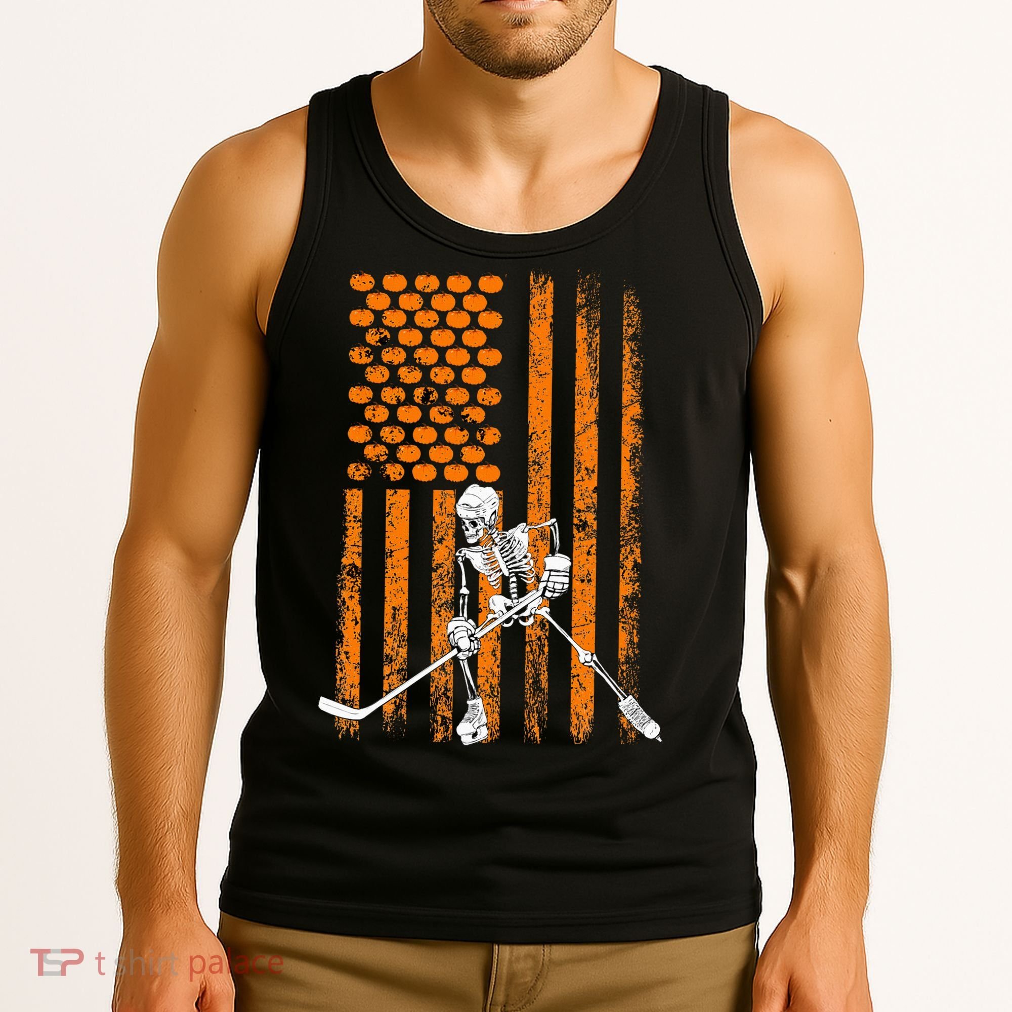 Ice Hockey Player Fan Gift Skeleton Halloween Tank Top