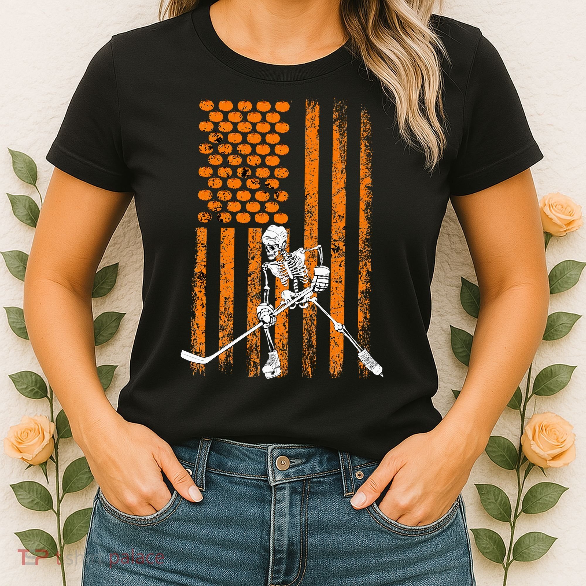 Ice Hockey Player Fan Gift Skeleton Halloween Women's T-Shirt