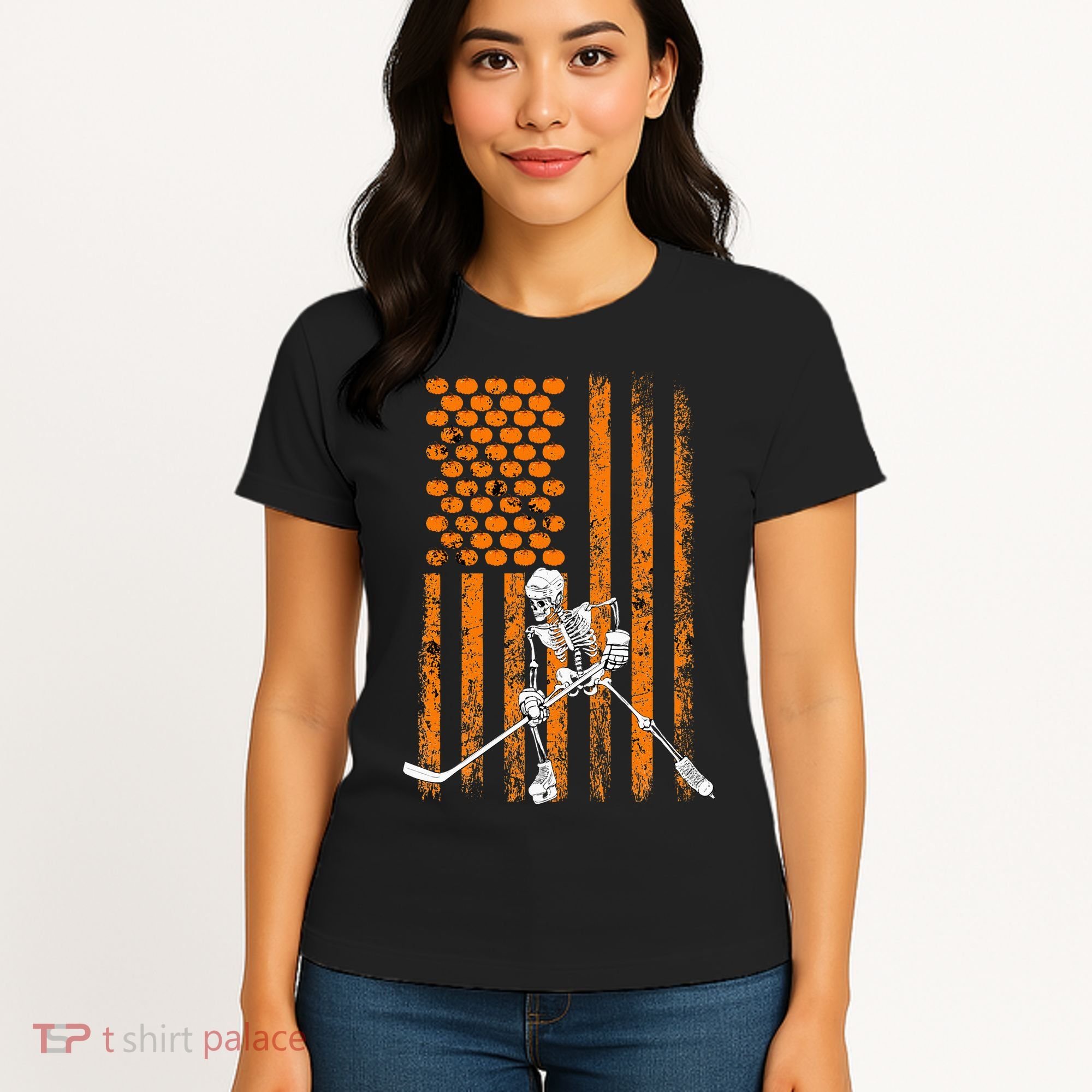 Ice Hockey Player Fan Gift Skeleton Halloween Women's T-Shirt