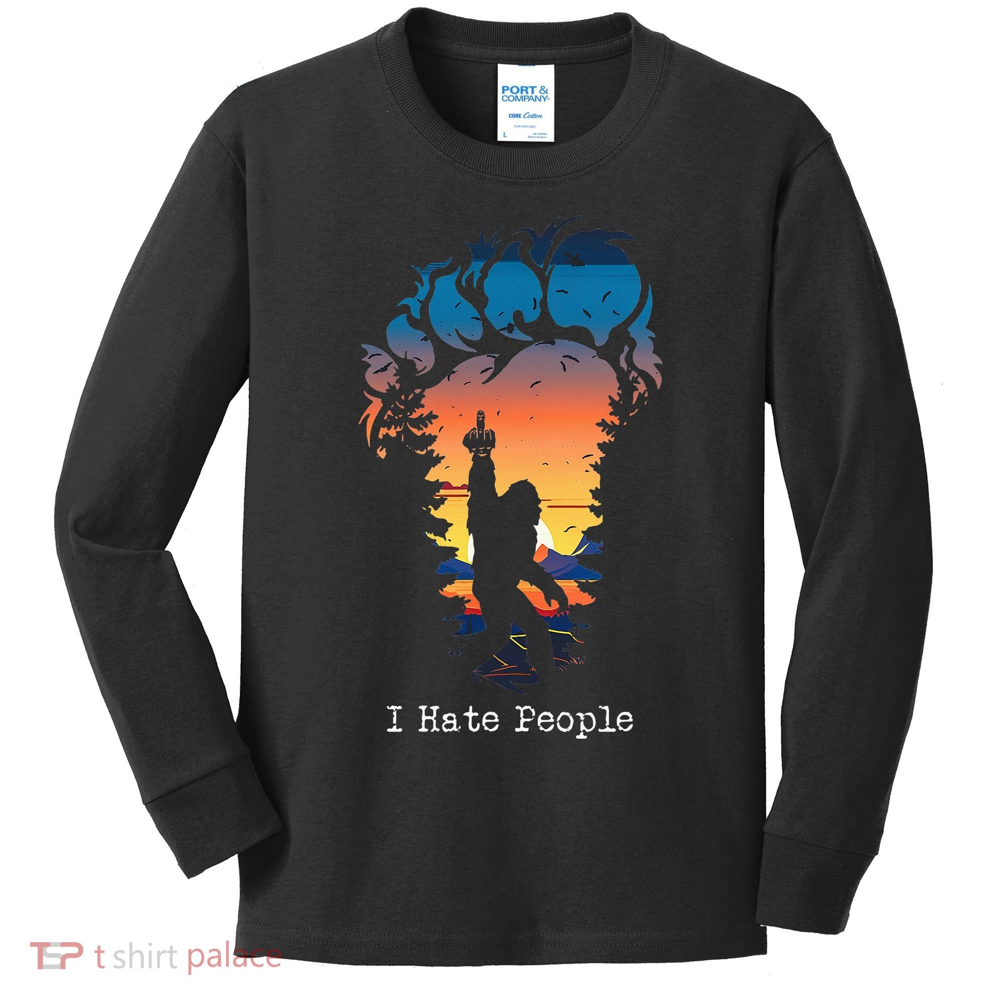 I Hate People Bigfoot Footprint Kids Long Sleeve Shirt