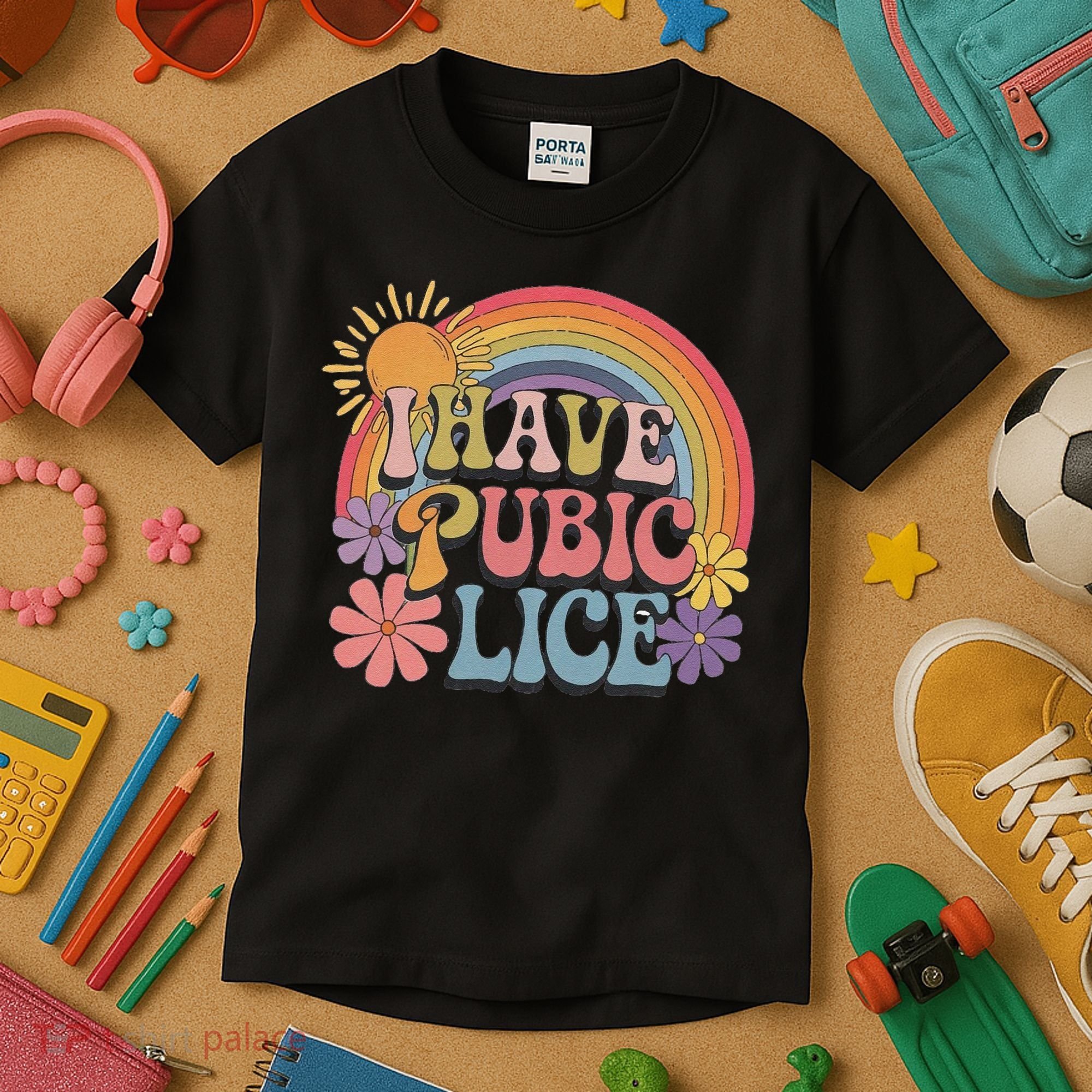 I Have Pubic Lice Funny Retro Offensive Inappropriate Meme Kids T-Shirt
