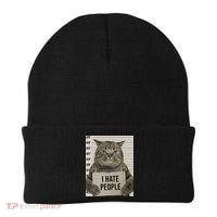 I Hate People Funny Jail Cat Beanie thumb 0