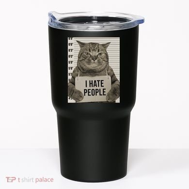 I Hate People Funny Jail Cat Tumbler