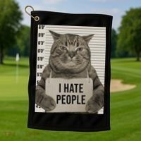 I Hate People Funny Jail Cat Golf Towel thumb 1