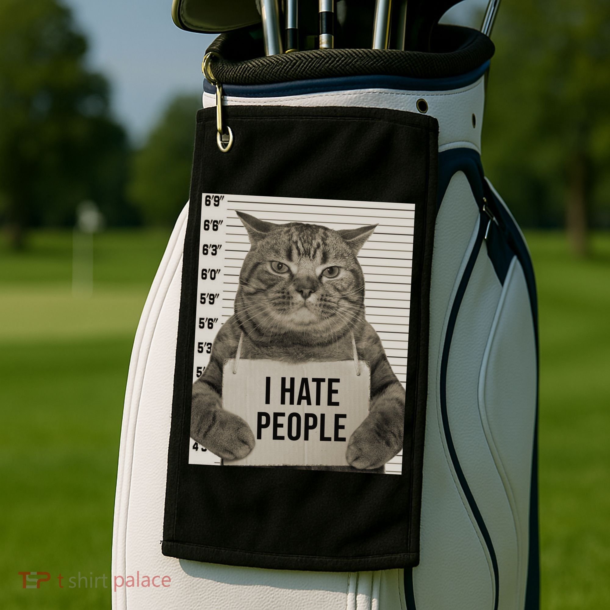 I Hate People Funny Jail Cat Golf Towel