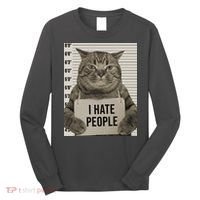 I Hate People Funny Jail Cat Long Sleeve Shirt thumb 0