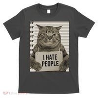 I Hate People Funny Jail Cat T-Shirt thumb 0