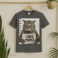 I Hate People Funny Jail Cat T-Shirt thumb 2