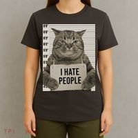 I Hate People Funny Jail Cat T-Shirt thumb 4