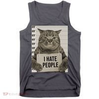 I Hate People Funny Jail Cat Tank Top thumb 0