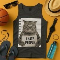 I Hate People Funny Jail Cat Tank Top thumb 4
