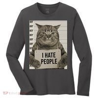 I Hate People Funny Jail Cat Women's Long Sleeve Shirt thumb 0