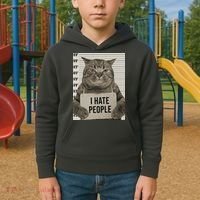 I Hate People Funny Jail Cat Kids Hoodie thumb 2
