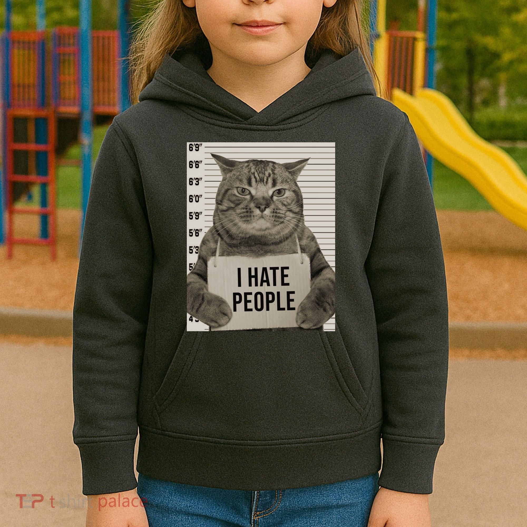 I Hate People Funny Jail Cat Kids Hoodie