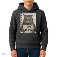 I Hate People Funny Jail Cat Kids Hoodie thumb 4