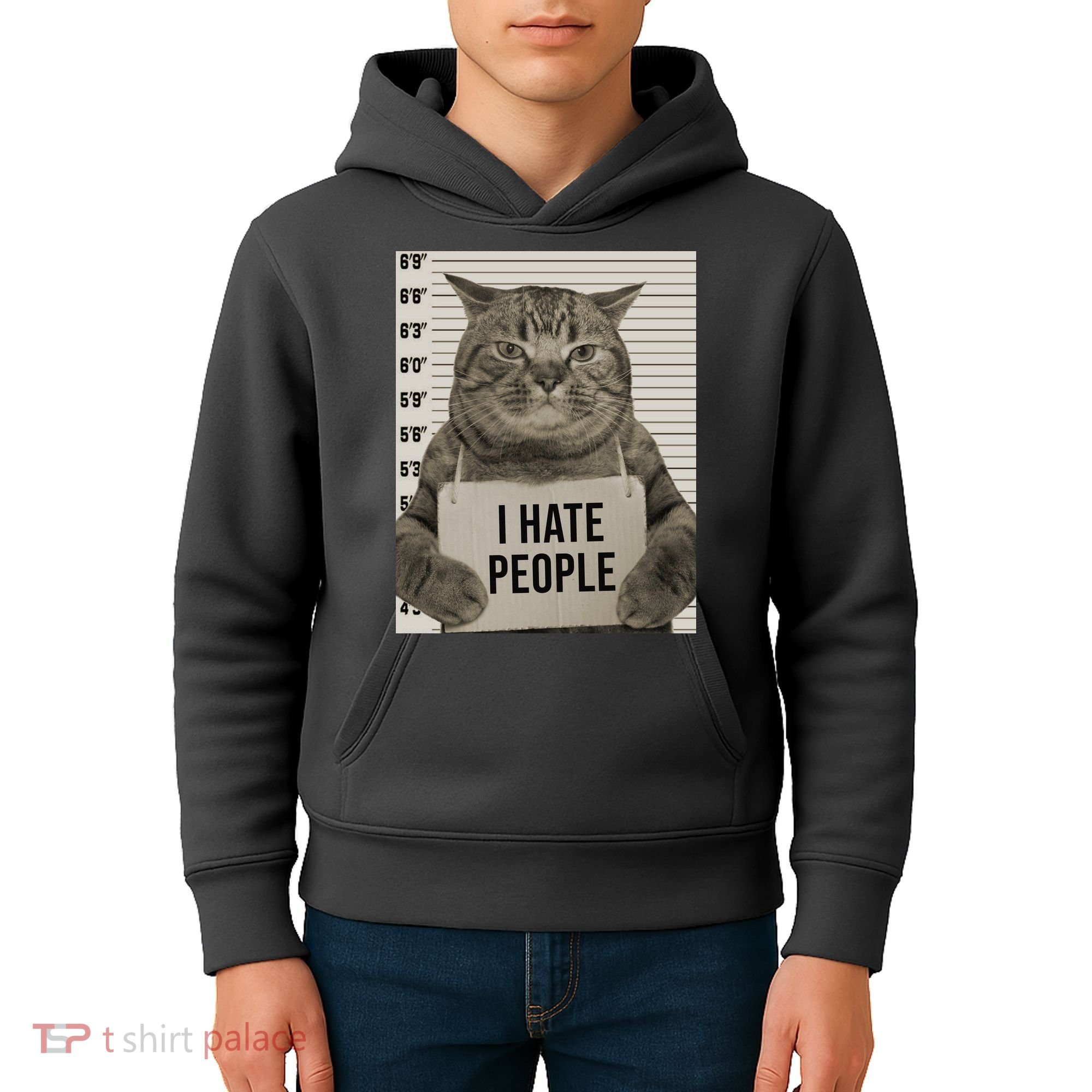 I Hate People Funny Jail Cat Kids Hoodie