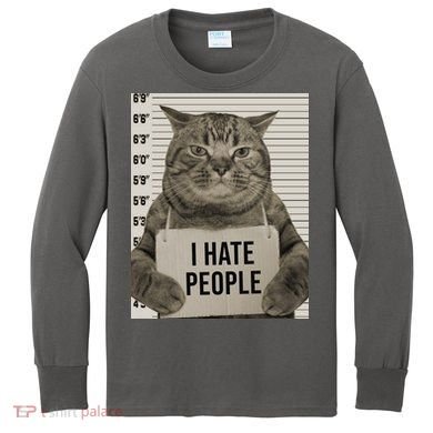 I Hate People Funny Jail Cat Kids Long Sleeve Shirt