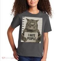 I Hate People Funny Jail Cat Kids T-Shirt thumb 2