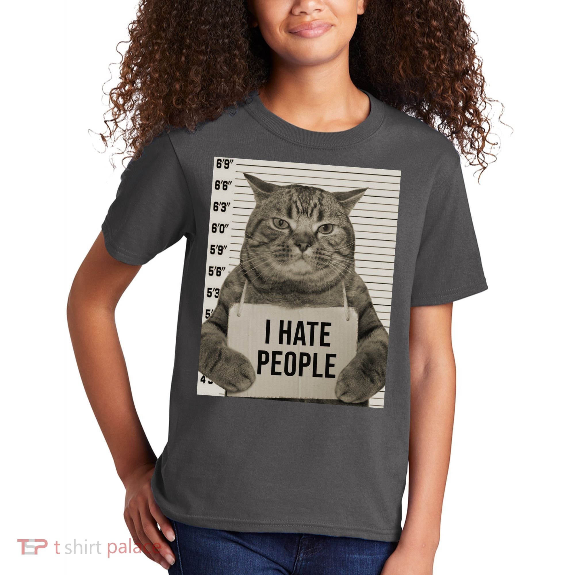I Hate People Funny Jail Cat Kids T-Shirt