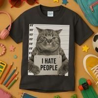 I Hate People Funny Jail Cat Kids T-Shirt thumb 3