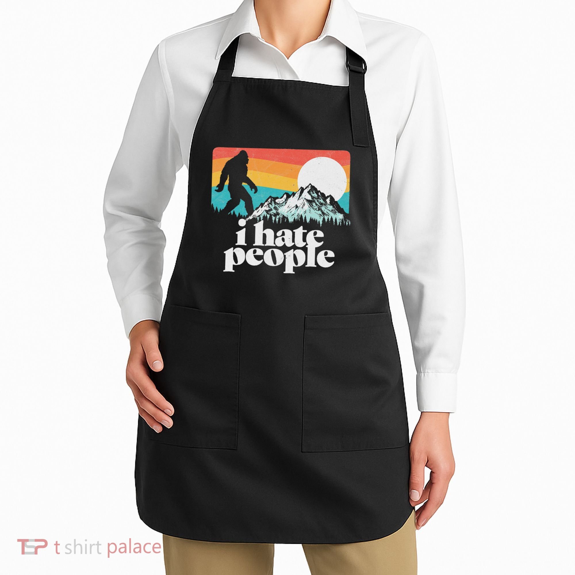 I Hate People! Funny Bigfoot Mountains 80S Joke Graphic Apron