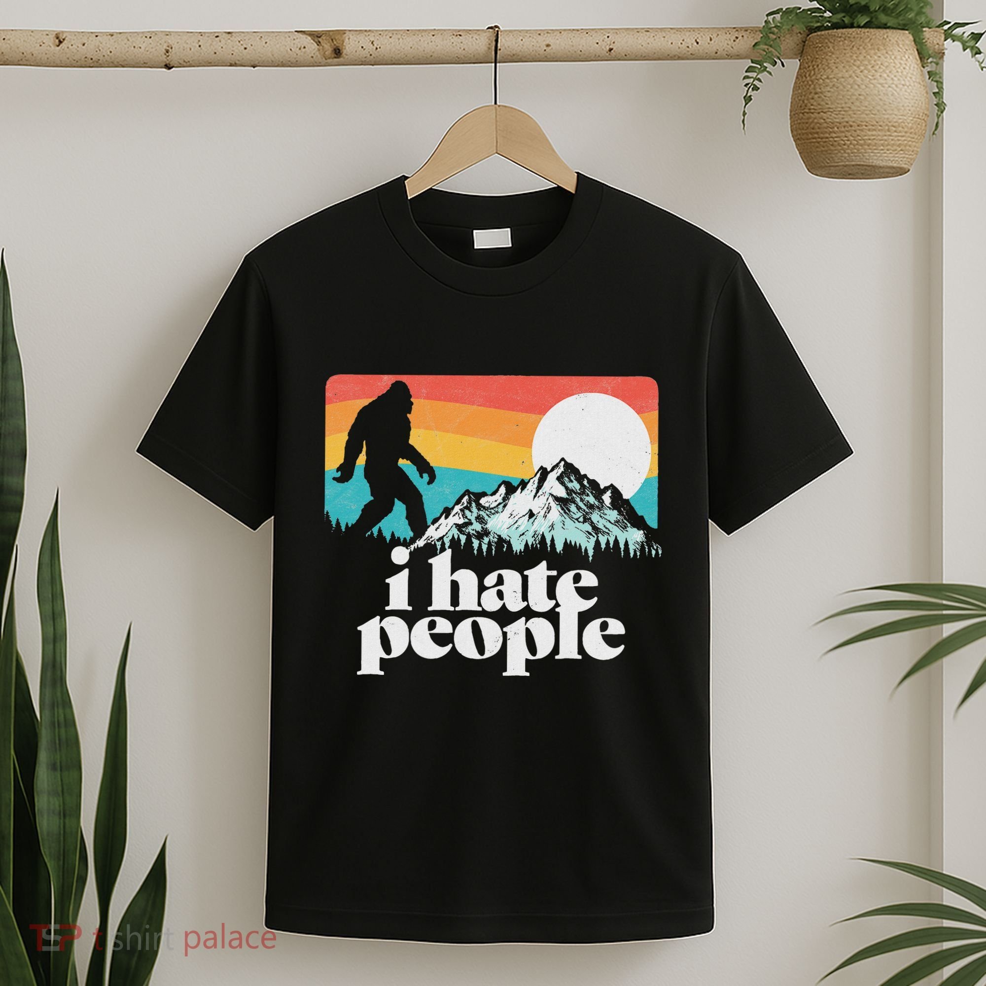 I Hate People! Funny Bigfoot Mountains 80S Joke Graphic T-Shirt