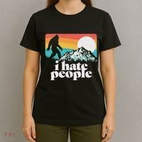 I Hate People! Funny Bigfoot Mountains 80S Joke Graphic T-Shirt thumb 4