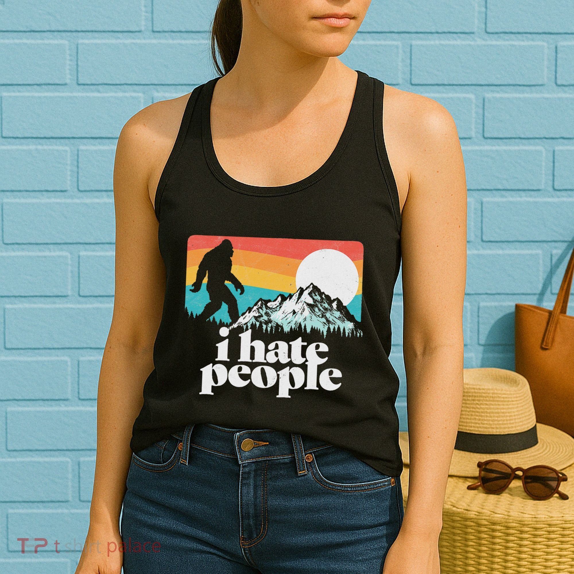 I Hate People! Funny Bigfoot Mountains 80S Joke Graphic Women's Tank Top