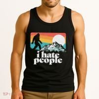 I Hate People! Funny Bigfoot Mountains 80S Joke Graphic Tank Top thumb 3