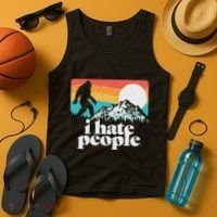I Hate People! Funny Bigfoot Mountains 80S Joke Graphic Tank Top thumb 4
