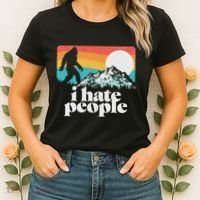I Hate People! Funny Bigfoot Mountains 80S Joke Graphic Women's T-Shirt thumb 2