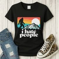 I Hate People! Funny Bigfoot Mountains 80S Joke Graphic Women's T-Shirt thumb 3