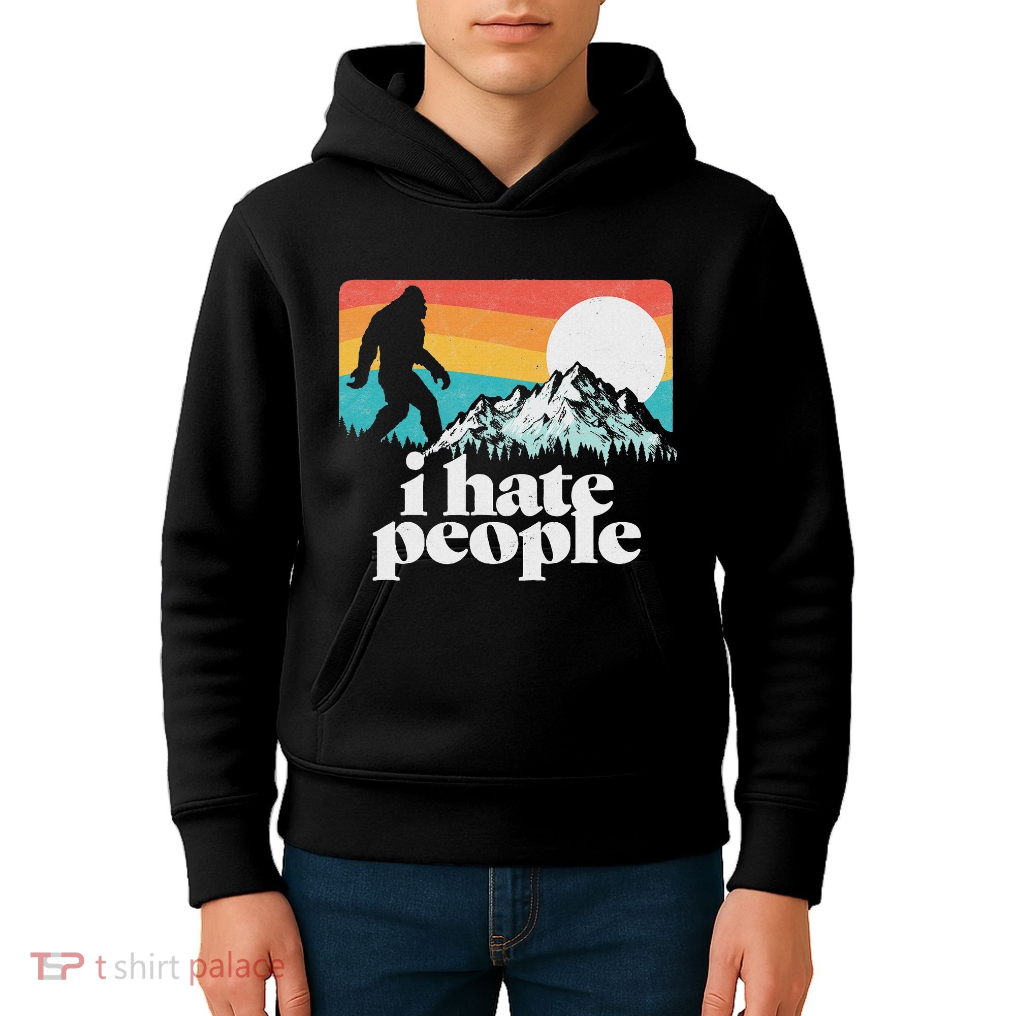 I Hate People! Funny Bigfoot Mountains 80S Joke Graphic Kids Hoodie