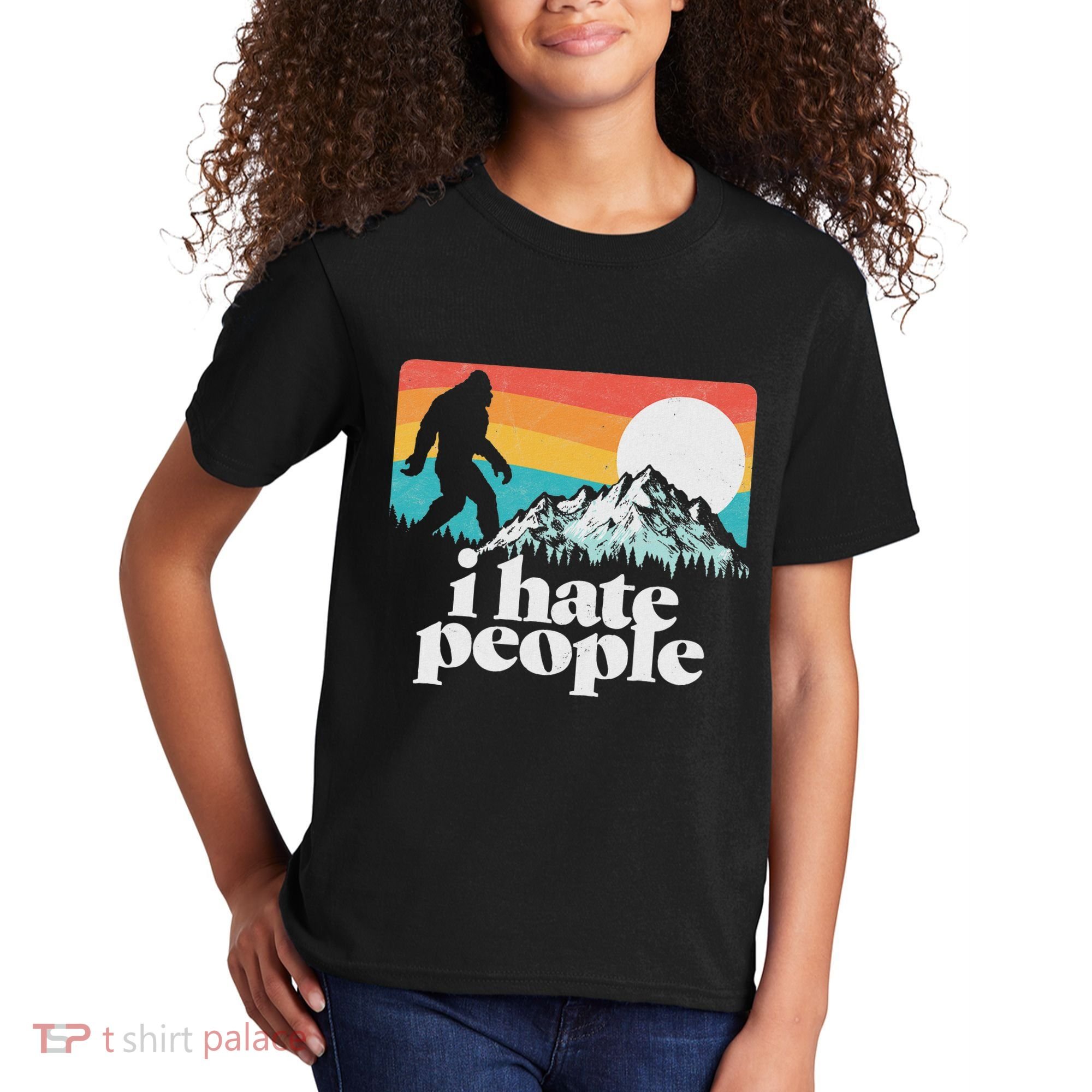 I Hate People! Funny Bigfoot Mountains 80S Joke Graphic Kids T-Shirt