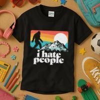 I Hate People! Funny Bigfoot Mountains 80S Joke Graphic Kids T-Shirt thumb 3