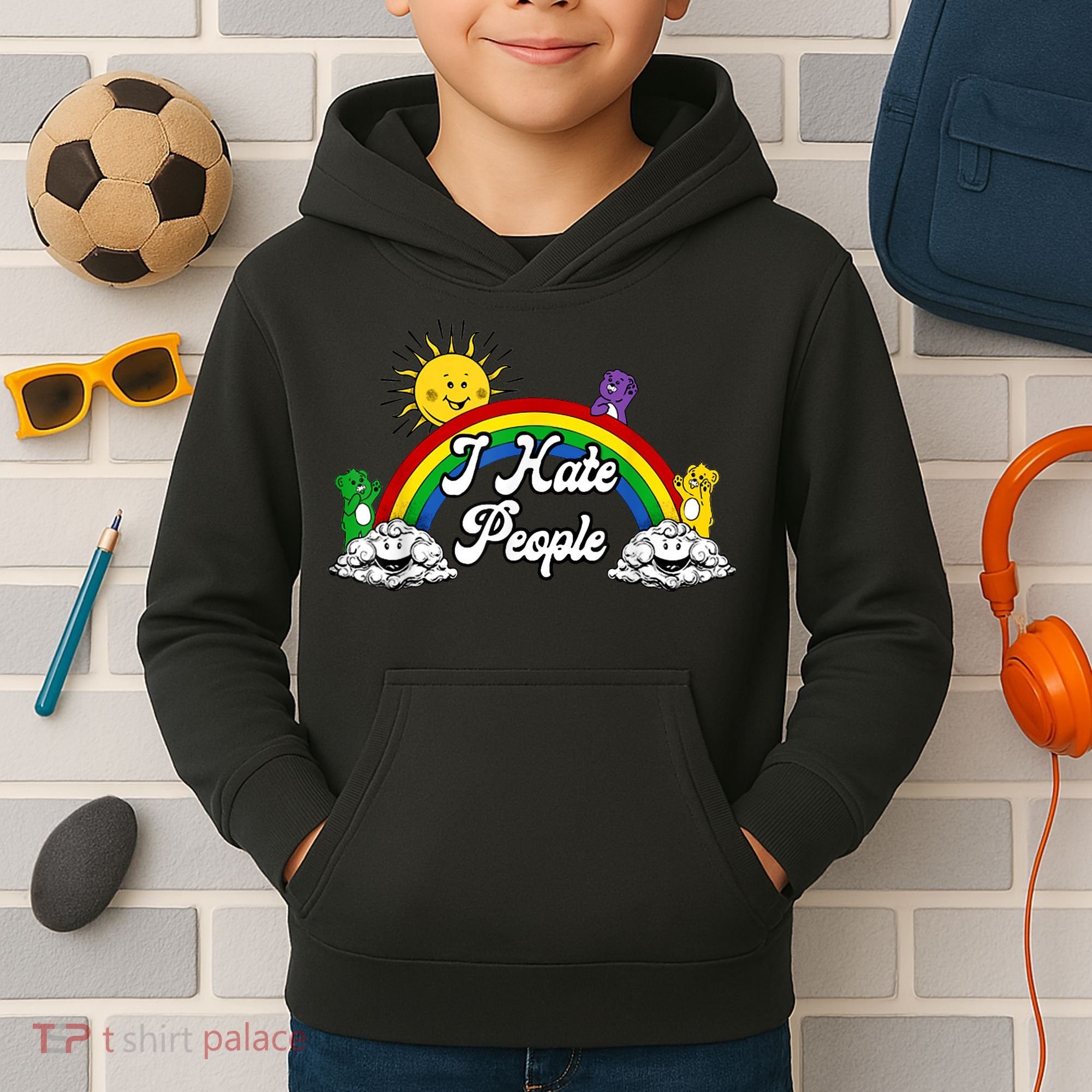 I Hate People Rainbow Printed Kids Hoodie