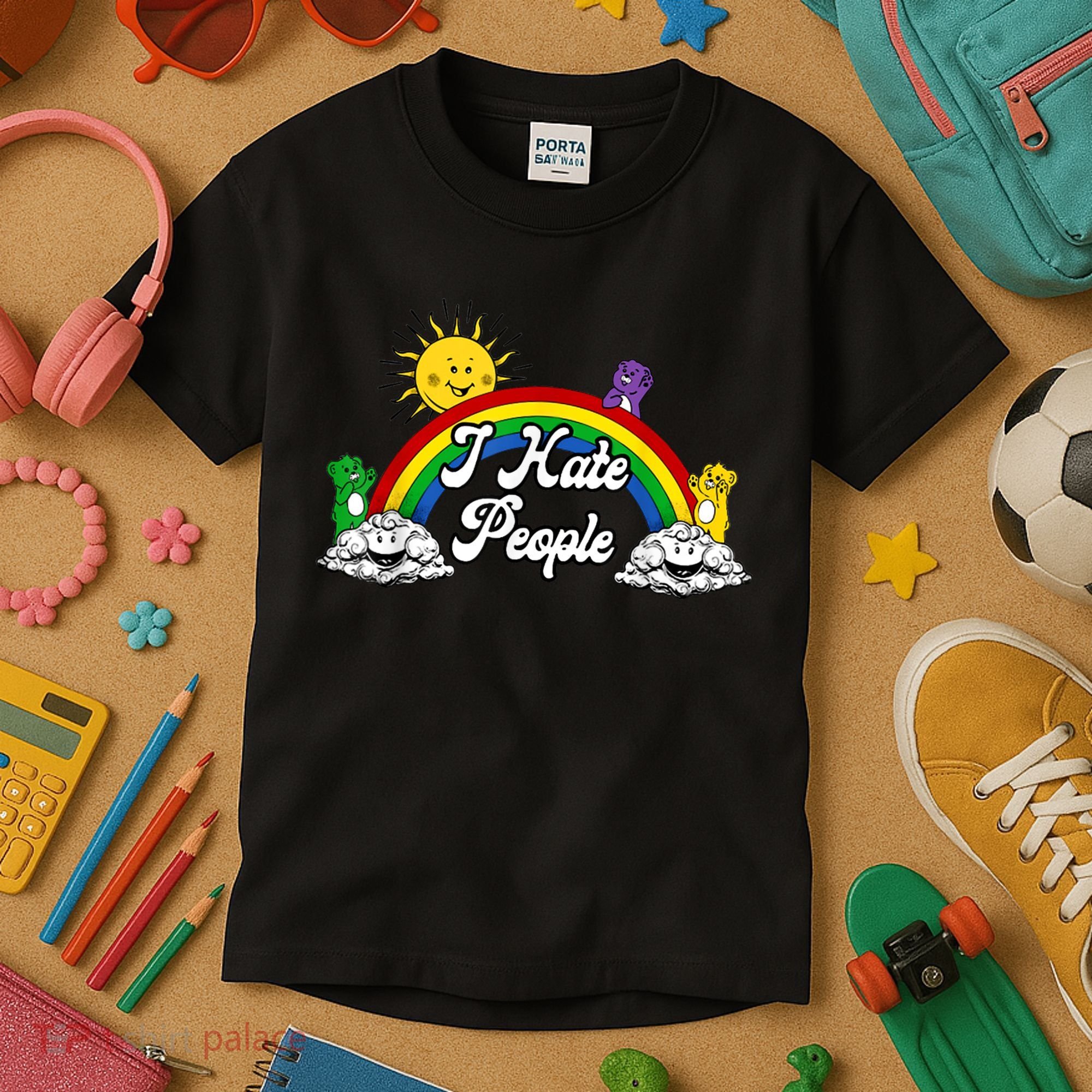 I Hate People Rainbow Printed Kids T-Shirt