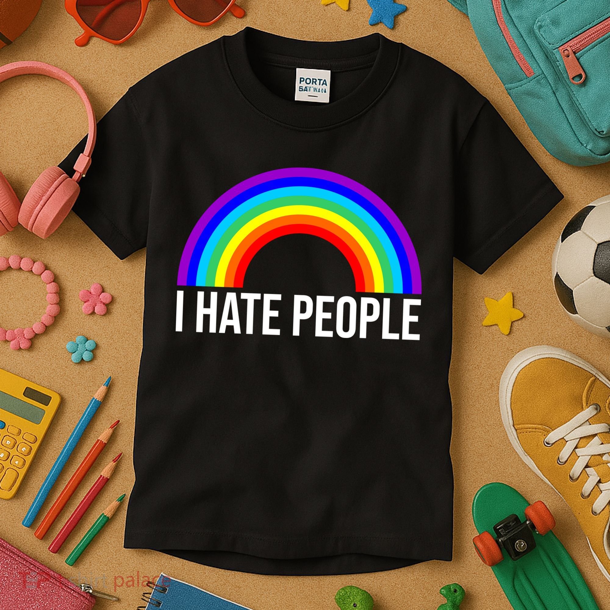 I Hate People Rainbow Funny Humor Anti Social Kids T-Shirt