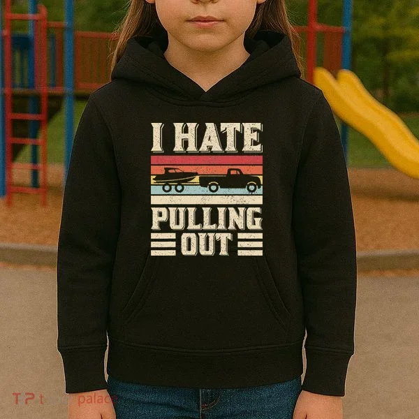 I Hate Pulling Out Funny Boat Captain Retro Boating Kids Hoodie