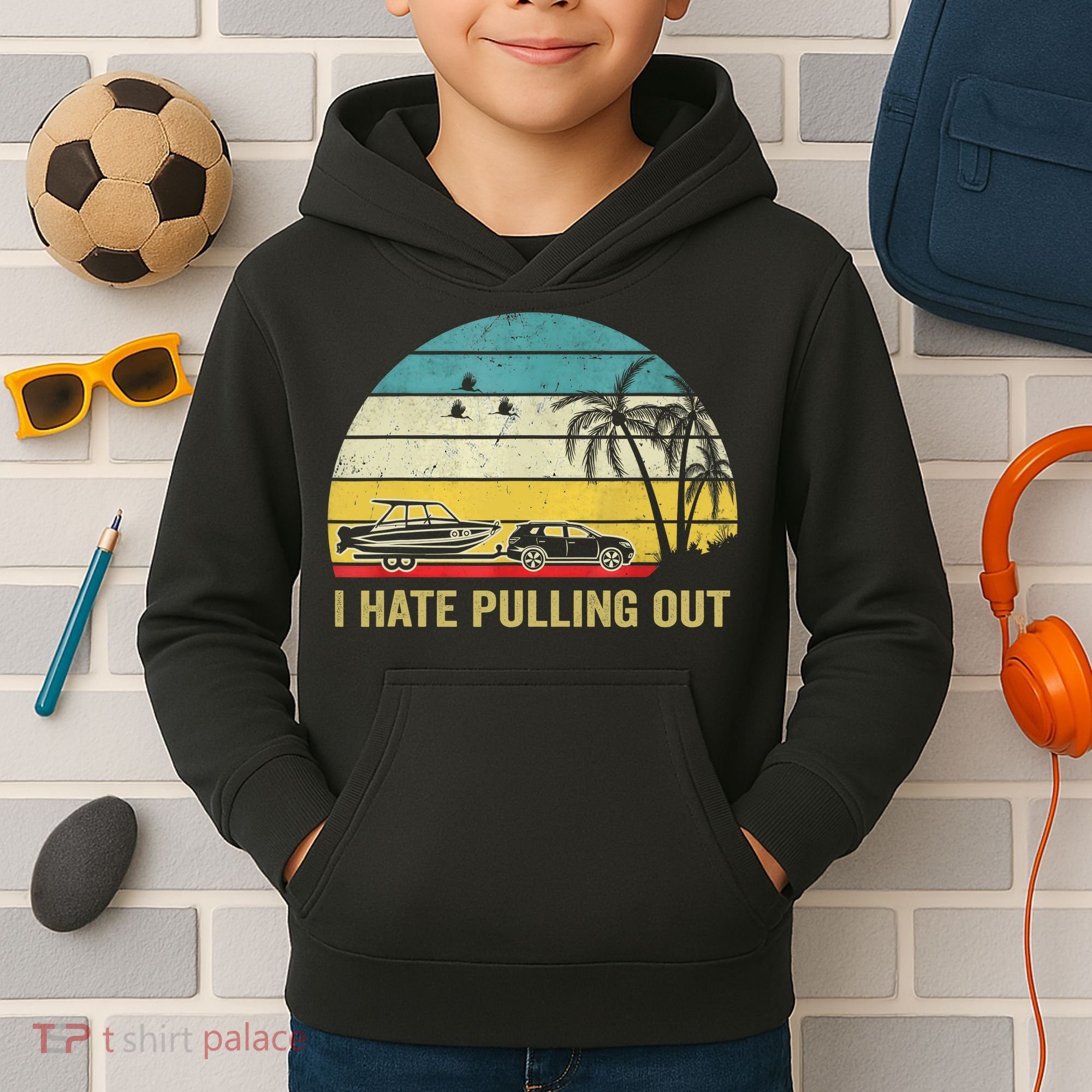 I Hate Pulling Out Retro Boating Boat Captain Kids Hoodie