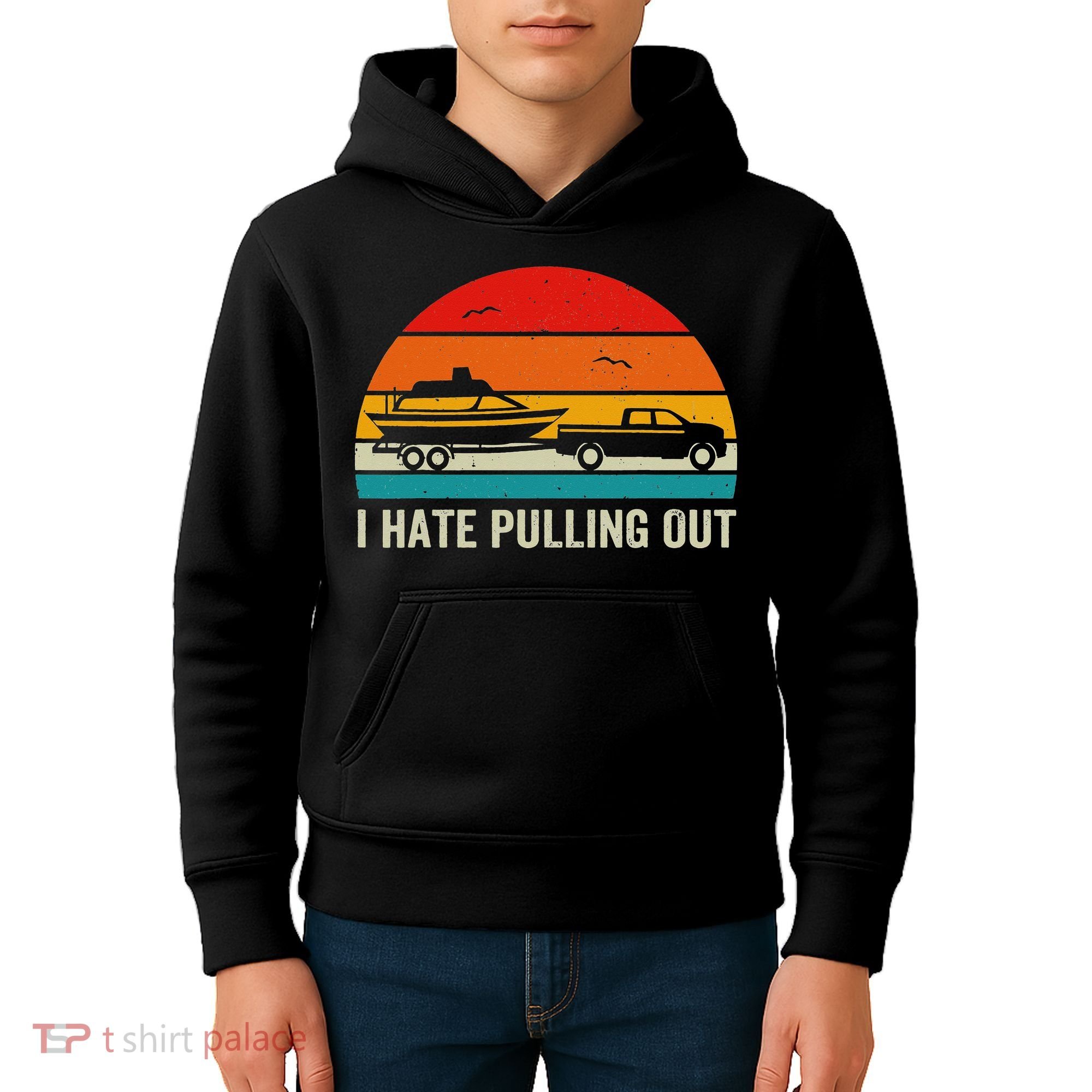 I Hate Pulling Out Retro Boat Captain Funny Boating Lovers Kids Hoodie