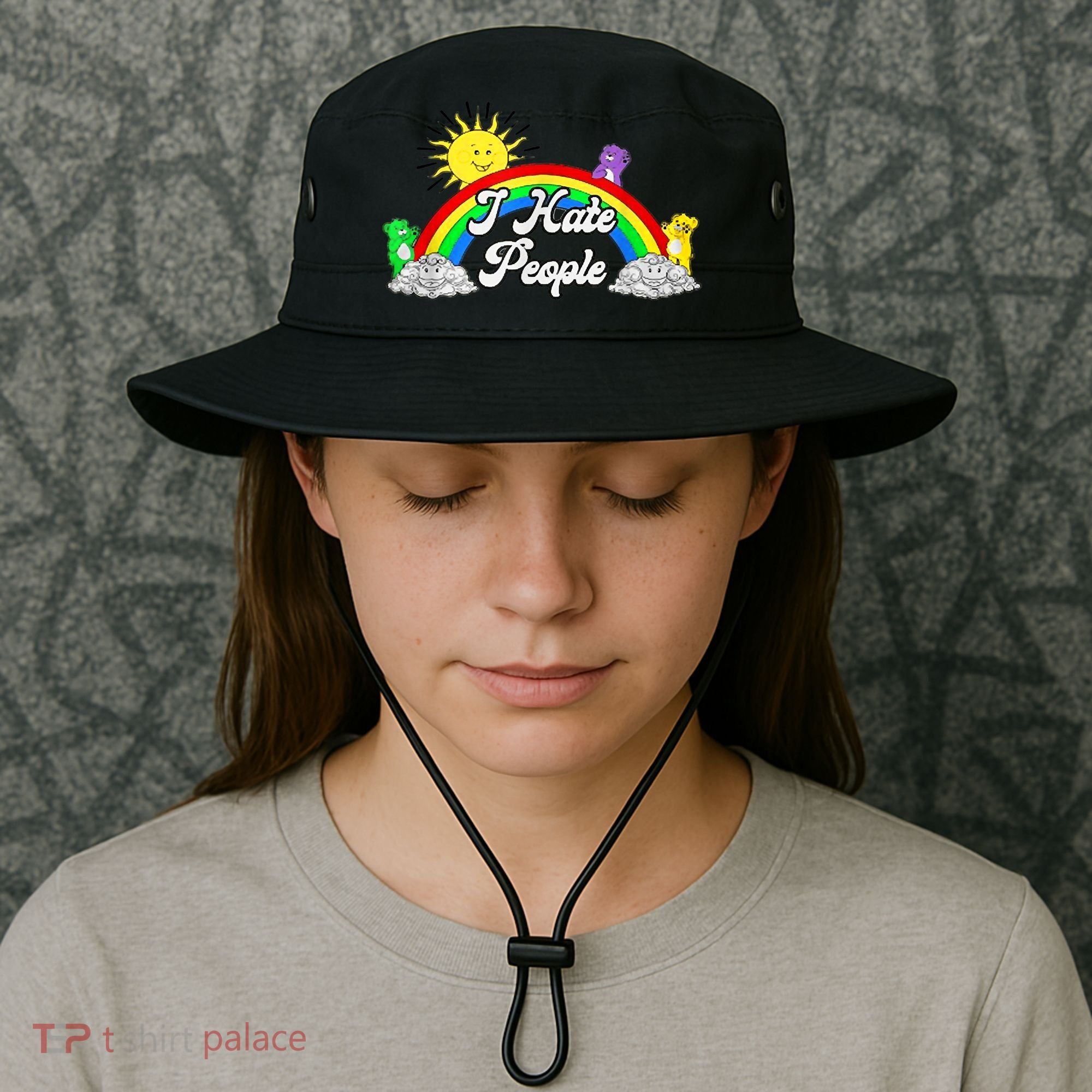 I Hate People Rainbow Printed Graphic Bucket Hat