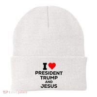 I Heart President Trump And Love Jesus Beanie thumb 0
