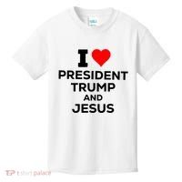 I Heart President Trump And Love Jesus Kids T-Shirt thumb 0